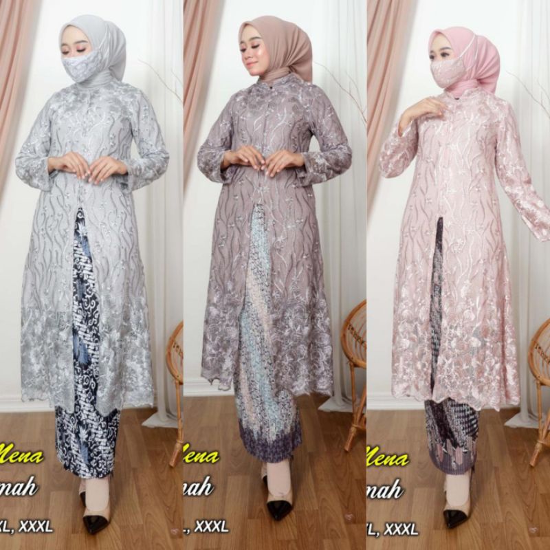 Setelan Kebaya Tunik Brokat Busui Kancing Depan Kebaya Pesta Baju Kebaya Modern