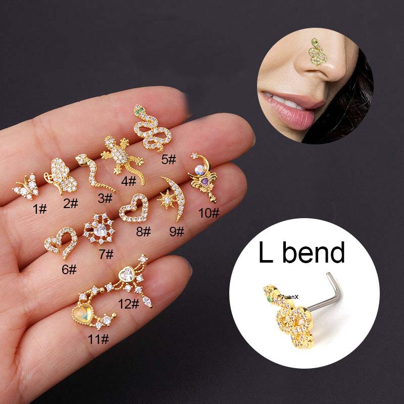 1pc Anting Tindik Hidung Bentuk L 20gauge