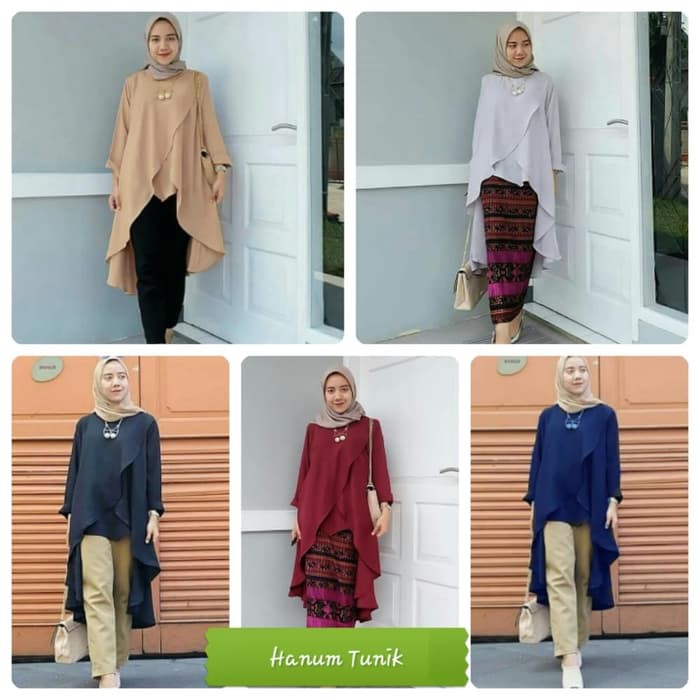 Baju atasan Wanita Hanum Tunik Blouse Baju Muslim Blus Muslim - Hitam