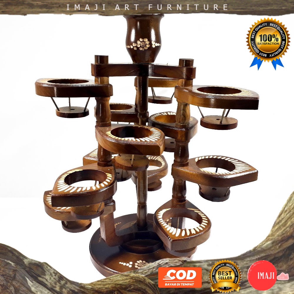 IMAJIART Tempat Wadah Aqua Gelas Model Bonsai Ukir Cukit Kayu Jati Dekorasi Furniture Kayu Jati Blor