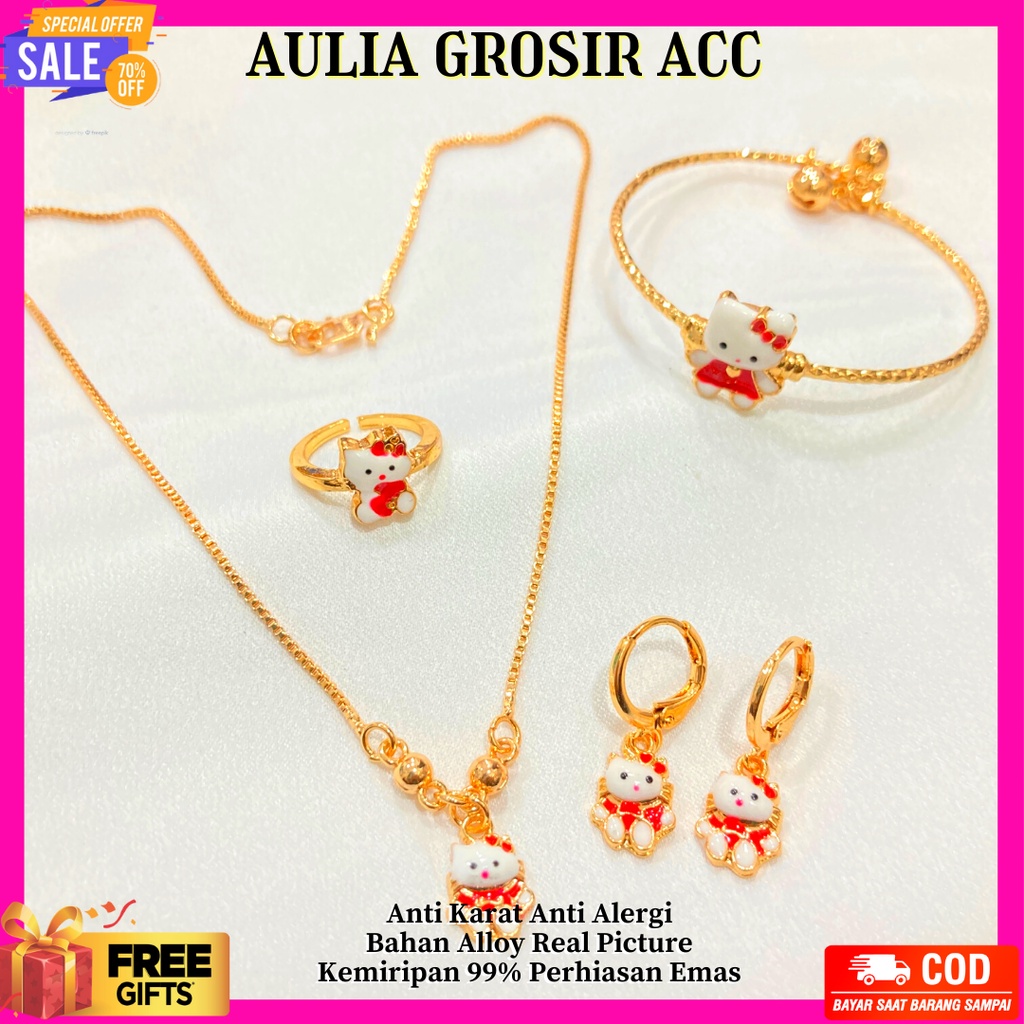 Perhiasan Anak Lapis Emas Kalung Anak Hello Kitty Aksesoris Bayi Perhiasan Titanium