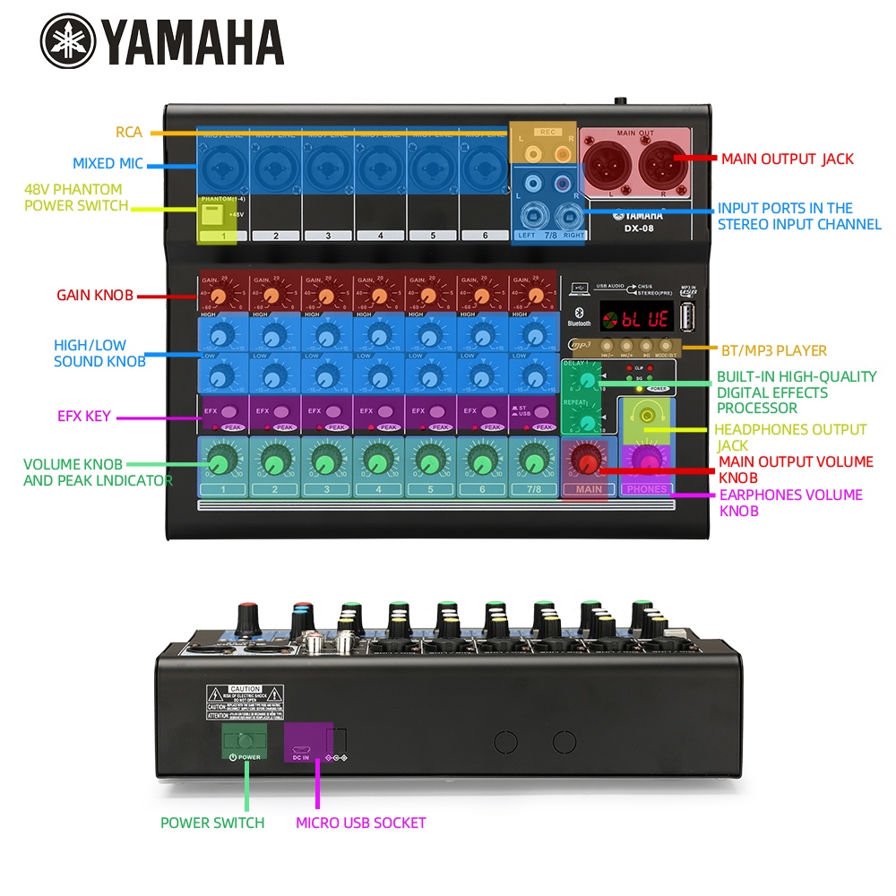 AUDIO MIXER  DX08/DX06/DX04 SBLUETOOTH,USB,RECORD,SOUNDCARD,REVERB Mixer audio saluran 8/6/4