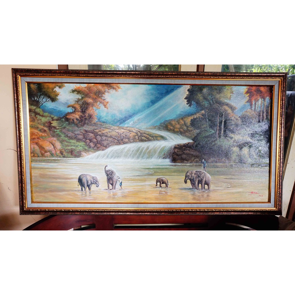 

Lukisan Gajah - ukuran 59 x 120 cm - cat minyak