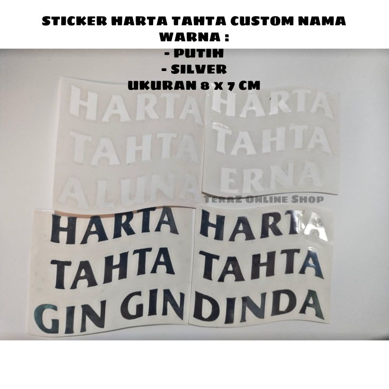 

STICKER HARTA TAHTA CUSTOM NAMA WARNA PUTIH DAN SILVER ( 8 X 7 CM )