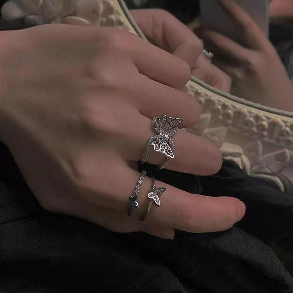 Agustinina Kupu-Kupu Cincin Wanita Sederhana Mewah Super Peri Fashion Berlian Imitasi Wanita Perhiasan