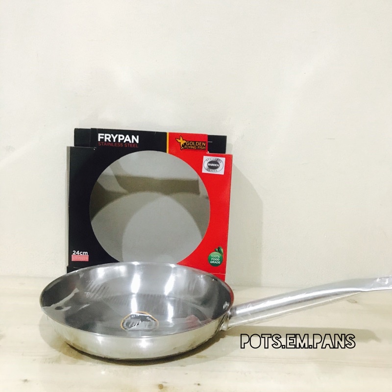 Golden Flying Fish Fry Pan Stainless Harden Steel Anti Lengket 20cm, 22cm, 24cm, 26cm, 28cm-24cm