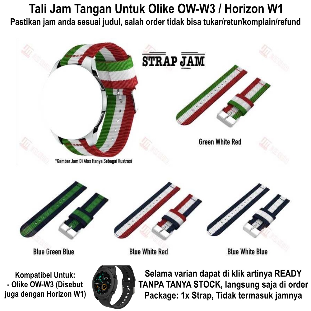 Tali Jam Olike OW-W3 Horizon W1 - Strap 20mm Nylon Kanvas 3 Baris Warna