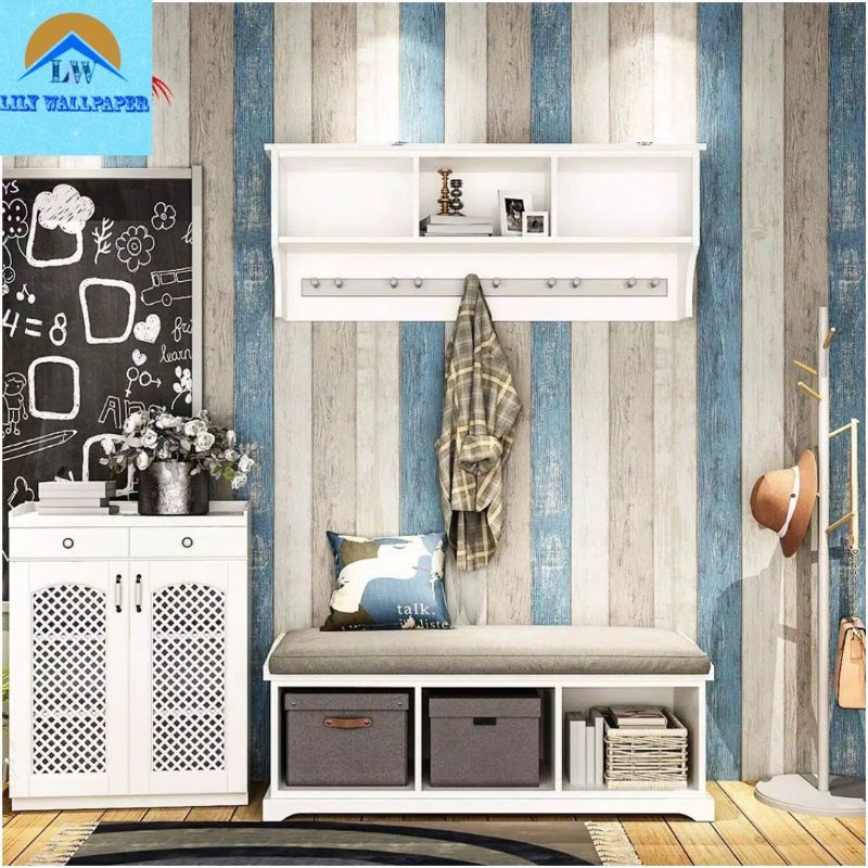 Wallpaper Dinding Sticker Dinding Kayu Vintage Garis Garis