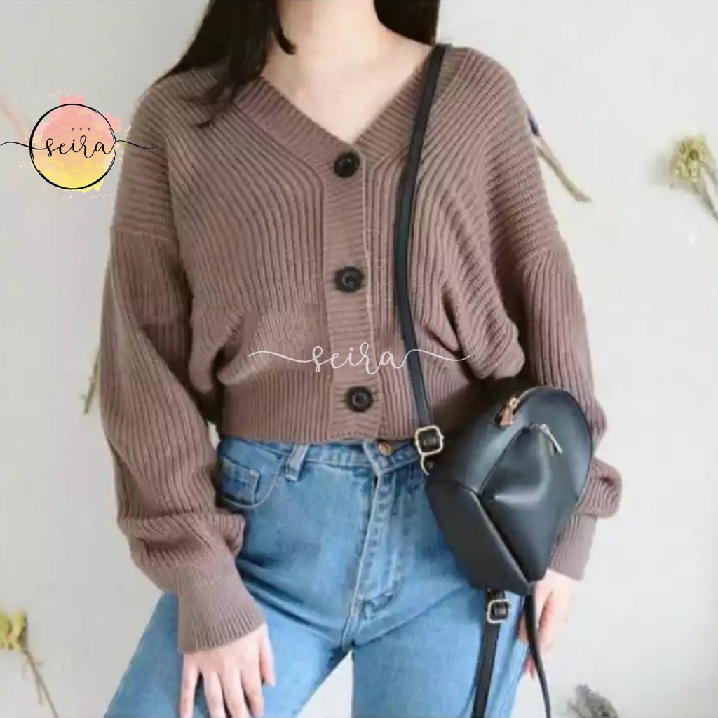 [BISA COD] Olivia Cardy Crop Tebal / Eireen Crop Cardy / Kardigan Rajut Olivia / Cardi balon