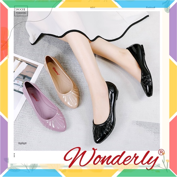 L595 Sepatu Jelly Wanita Glosy Flat Shoes Kilap Wonderly Sepatu Kerja Kuliah Cewek Glossy Glanzton