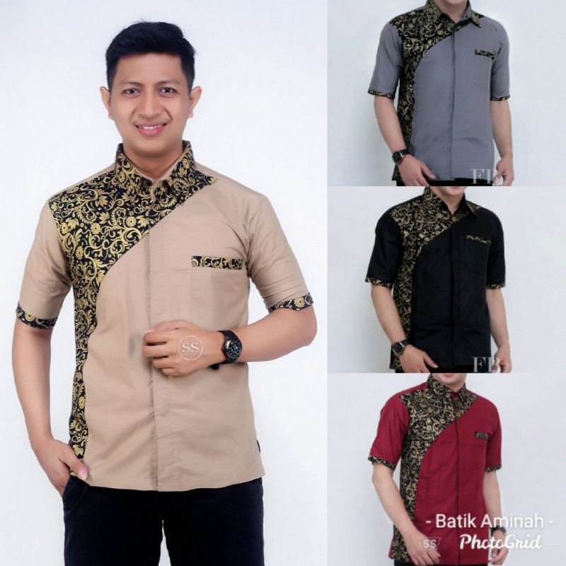 BATIK AMINAH - kemeja batik kombinasi lengan Pendek - Baju batik kombinasi lengan pendek