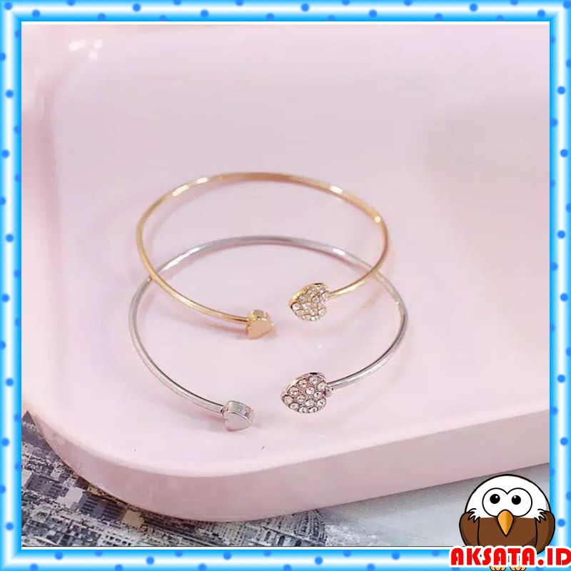 Gelang Wanita Titanium Motif 2 Love Hati Aksesoris Import Ukuran Dewasa Dan Anak Warna Emas Dan Silver