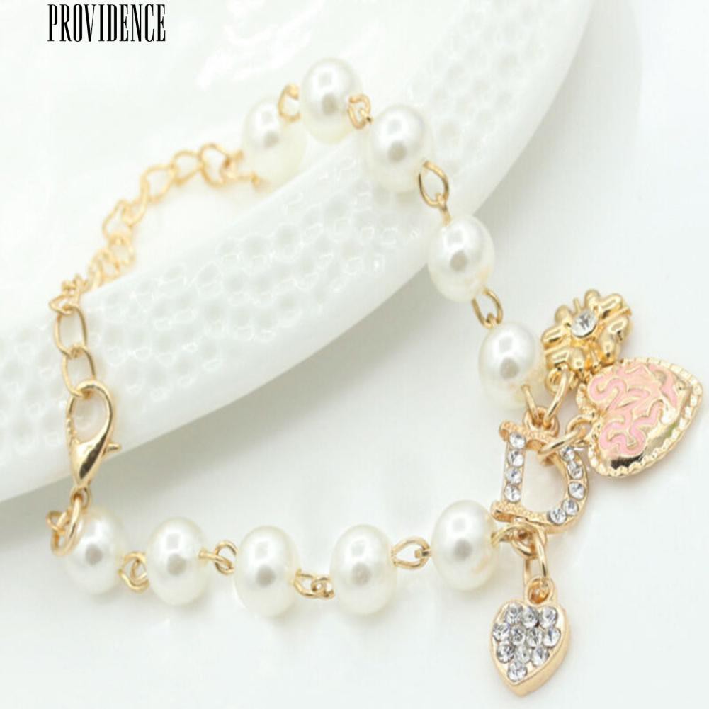 [Bayar Di Tempat] Faux Pearl Berlian Imitasi Cinta Hati Pendant Bracelet