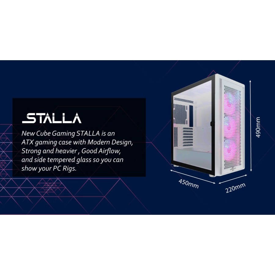 Casing PC CUBE GAMING STALLA WHITE - ATX - Vertical GPU Exclude Riser