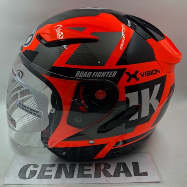 Helm NHK R1 Motif Neuro Orange Fluorecent Silver Stabilo Double Visor