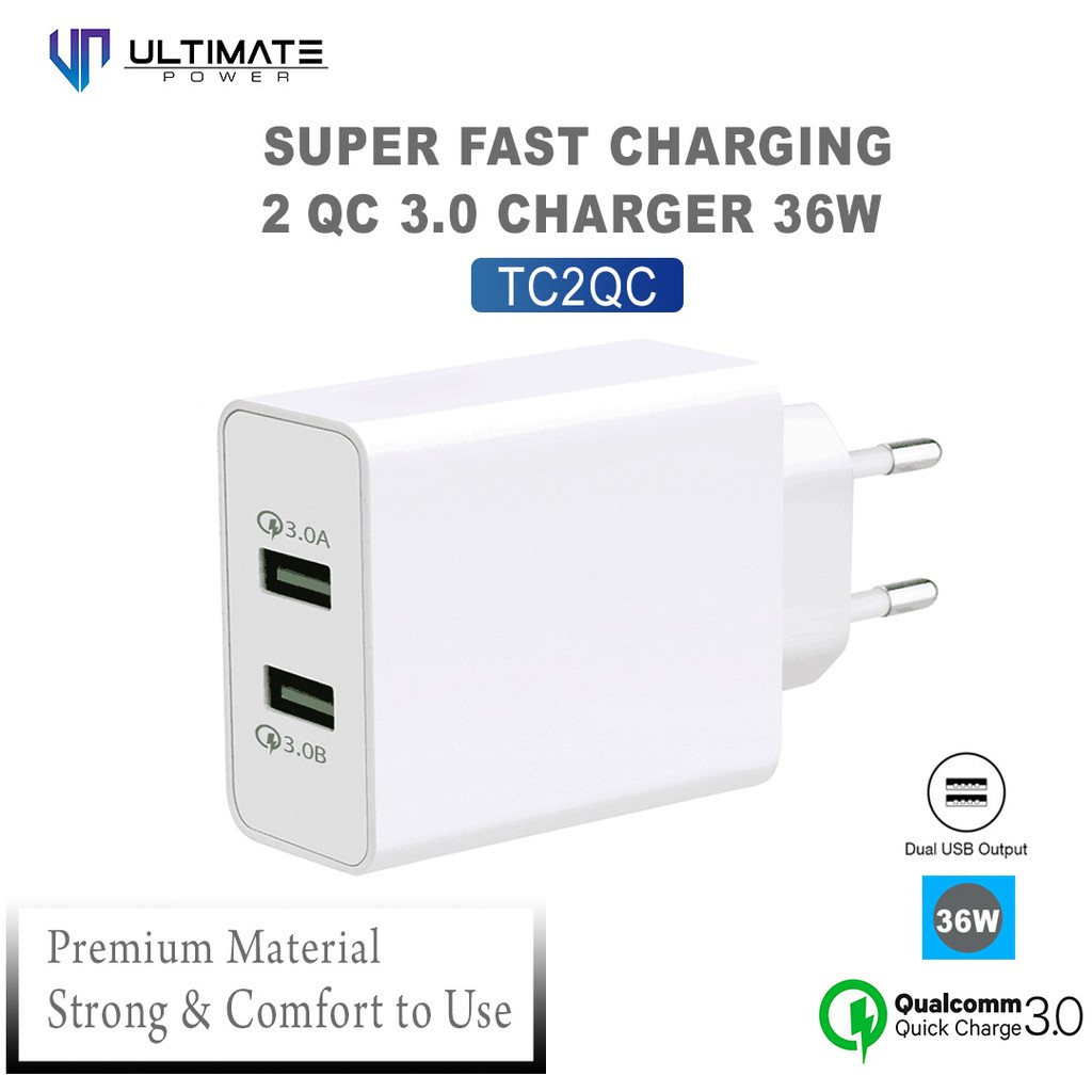 Adapter Charger 36w Original100% Ultimate Power Super Fast Charging Double QC 3.0 Charger 36W