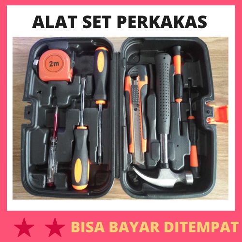 Alat Set Perkakas Palu Obeng Cutter Meteran 8 in 1 / Palu Obeng Kembang Tespen Pipih Set Paket /  Al