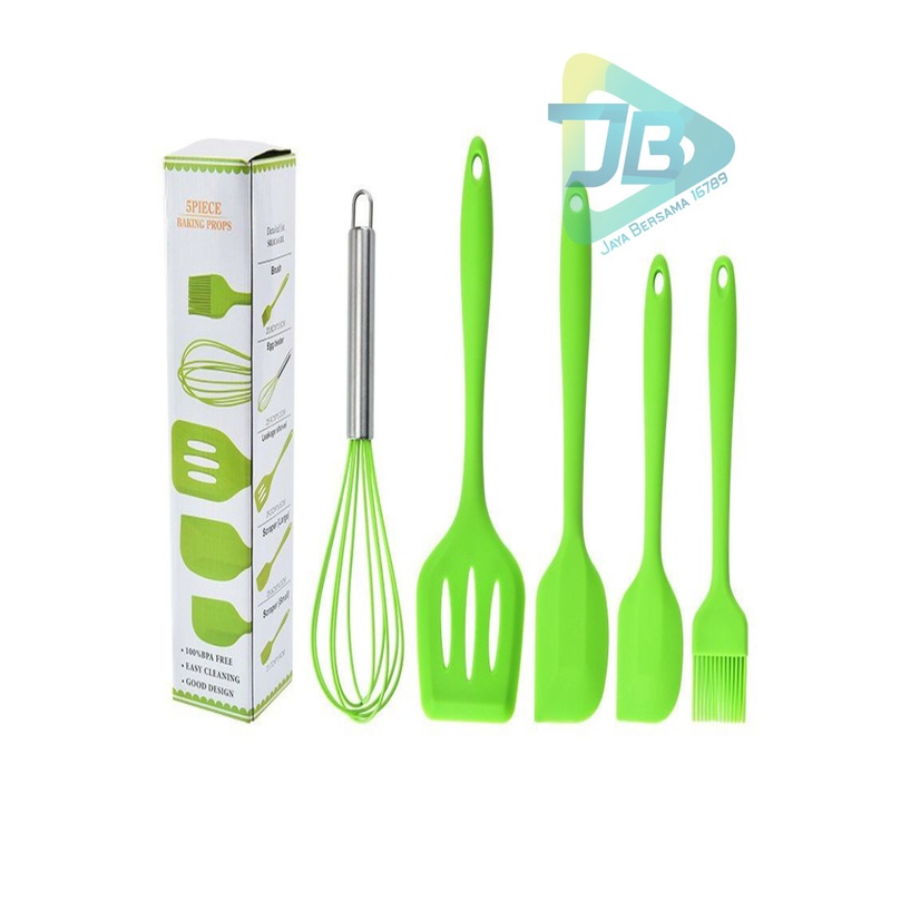 RT81 Alat Masak bahan silikon Silicone Utensil Spatula Cooking Baking Props Set 5pcs Peralatan Masak 5 in 1 Tahan Panas BPA Free JB5470