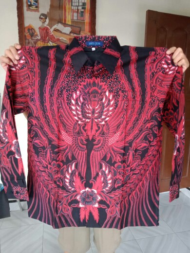Hem Peksi Abang Cakrawangsa Marun Kemeja Batik Lengan Panjang Baju Pria Jumbo Xxl