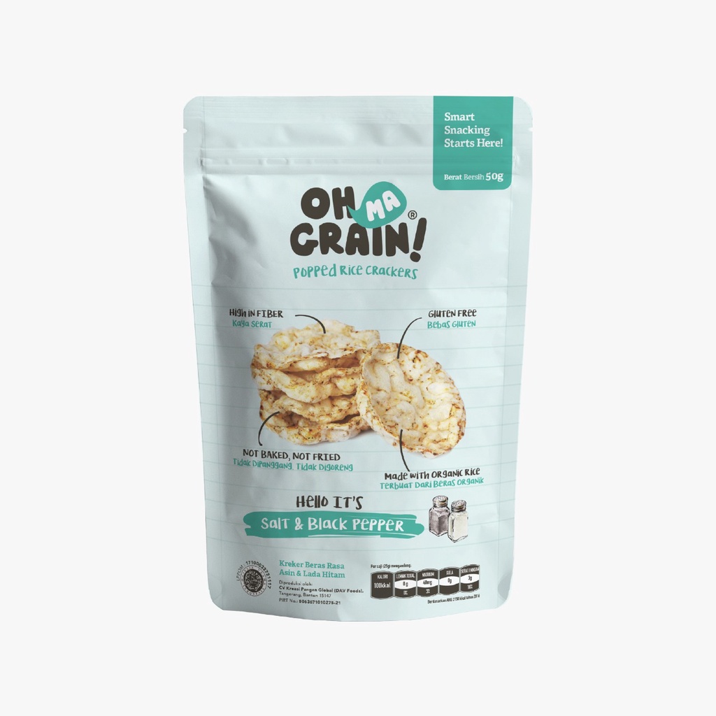 Oh Ma Grain, Organic Brown Rice Cakes Salt &amp; Black Pepper 45 gr