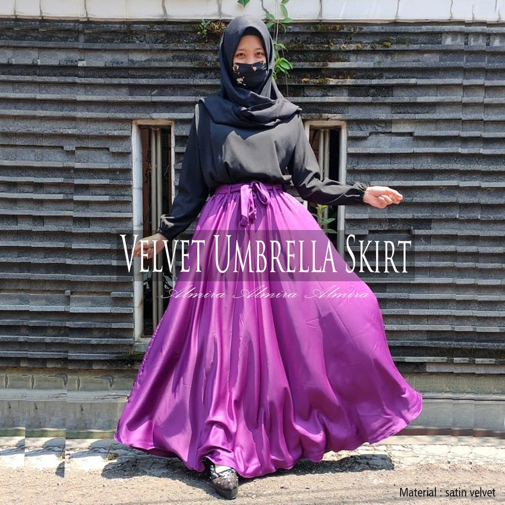 Rok Panjang Wanita Muslimah Payung Pesta Satin Velvet Umbrella Skirt Griyaraditya Almira