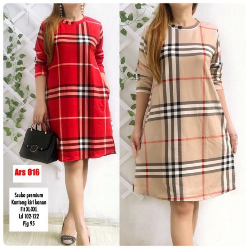 TUNIK SCUBA JUMBO PREMIUM TUNIK WANITA BIG SIZE MOTIF KOTAK 2