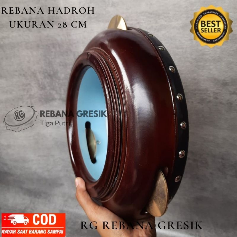 REBANA HADROH BERKUALITAS MODEL JEPARA  KAYU MANGGA  KULIT LULUR  UKURAN 28 CM KENCER KUNINGAN 1PCS