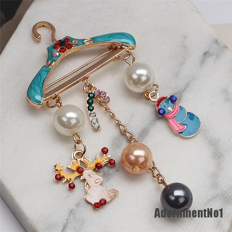 (Adornmentno1) Bros / Pin Motif Rusa / Boneka Salju / Natal Aksen Mutiara + Berlian Imitasi Untuk Aksesoris Wanita