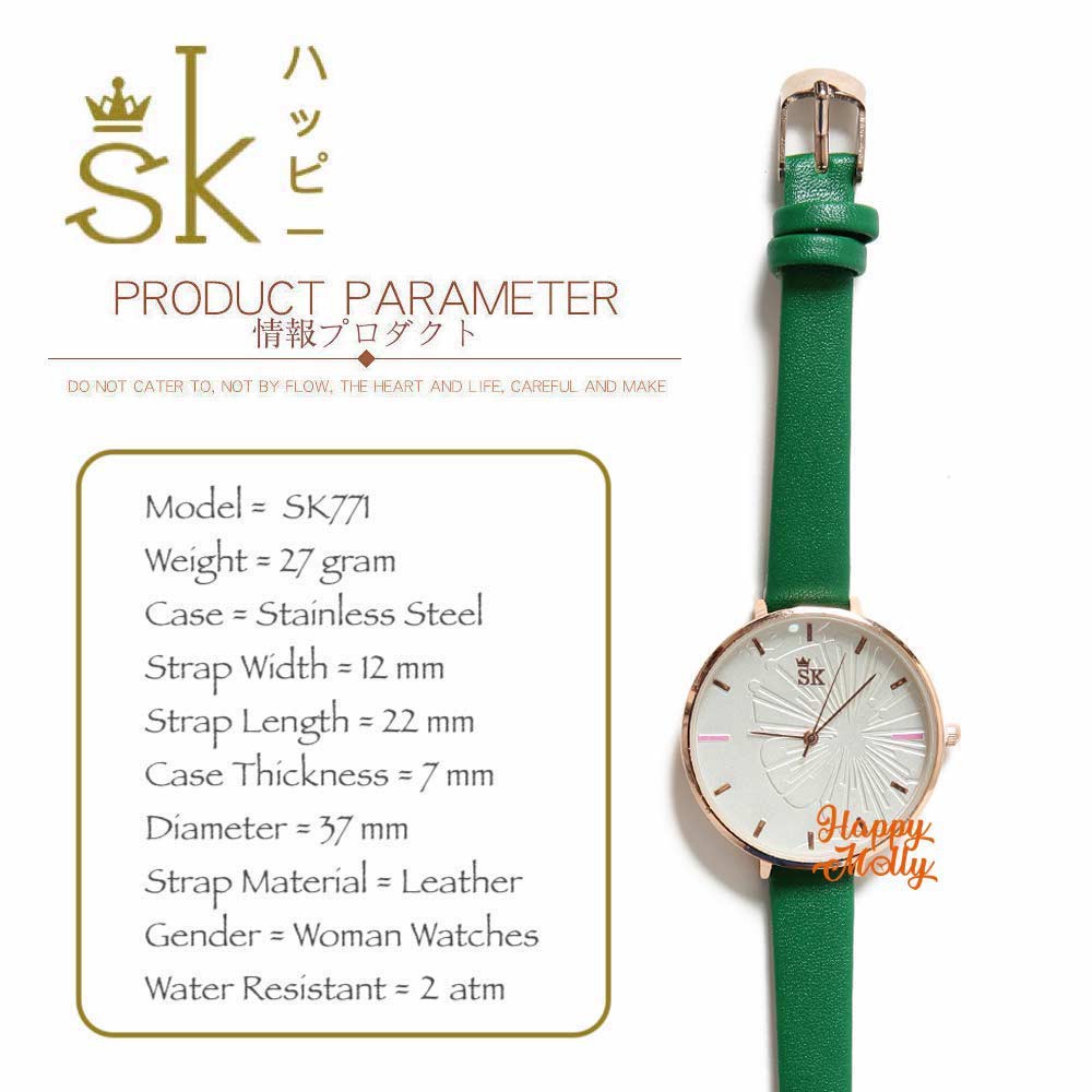 SK Teratai 3D [ Hijau ] Jam Tangan Water Resistant Wanita Fashion Strap Leather - SK_815