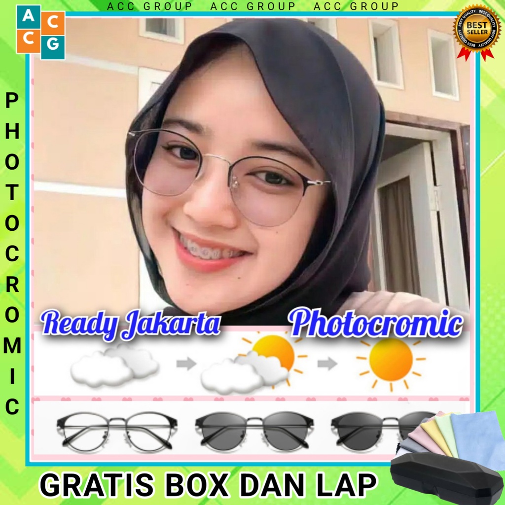 PAKET FREE BOX DAN LAP Photocromic Kacamata Berubah Warna Style Kacamata Unisex F1920