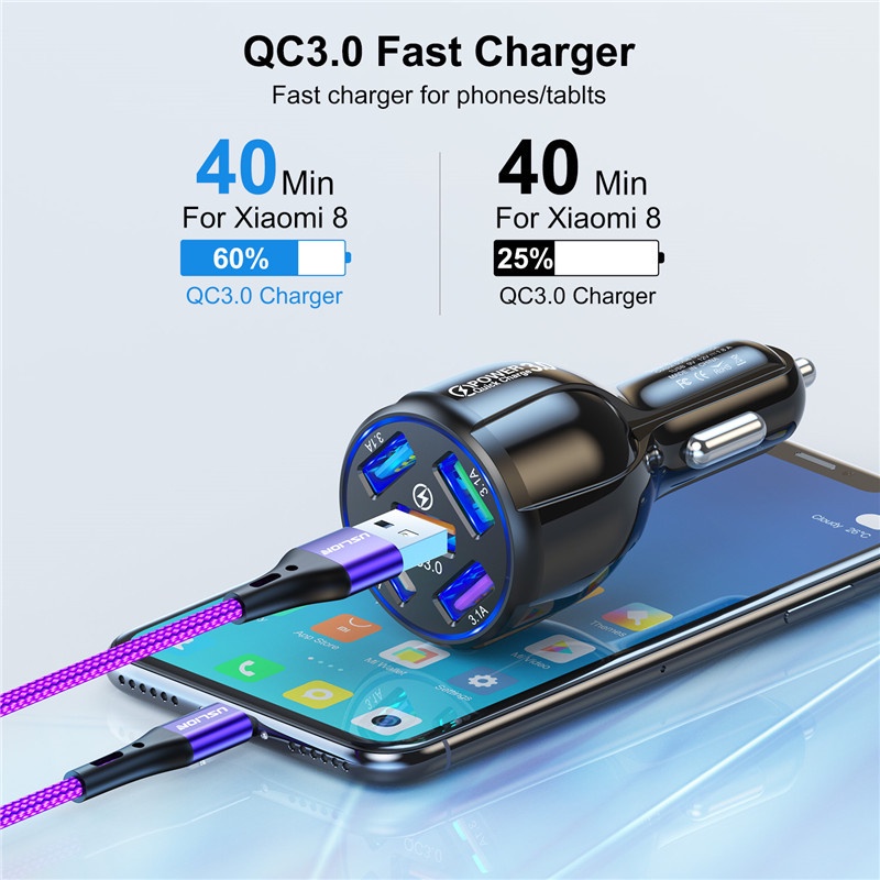 Charger Usb Mobil Pengisian Cepat 5port Untuk Ios Tipe C Android Quick Charge 3.0 15a Adoptor Adaptor Handphone Di Mobil