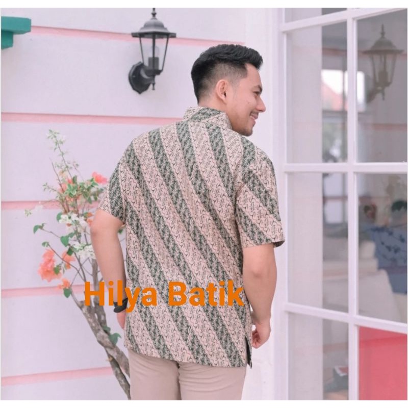 PRISAI IJO Atasan Hem Kemeja Batik Pria Lengan Pendek Furing Halus Katun Printing Sanforis Lampion