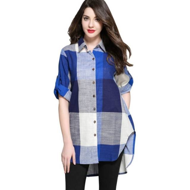 Baju muslim/ Baju dress lengan panjang elegant kotak2 import original 100%