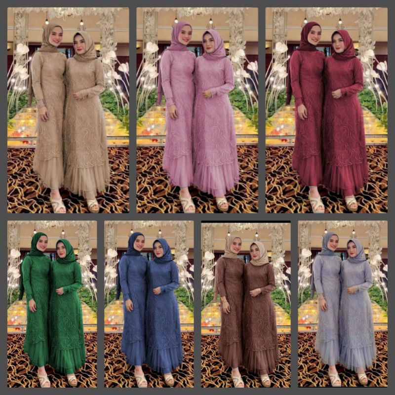 2 UKURAN L XL MAXY GERALDINE FASHION PAKAIAN WANITA DRESS MUSLIM GAMIS MAXI BRUKAT TILE FURING FEHM