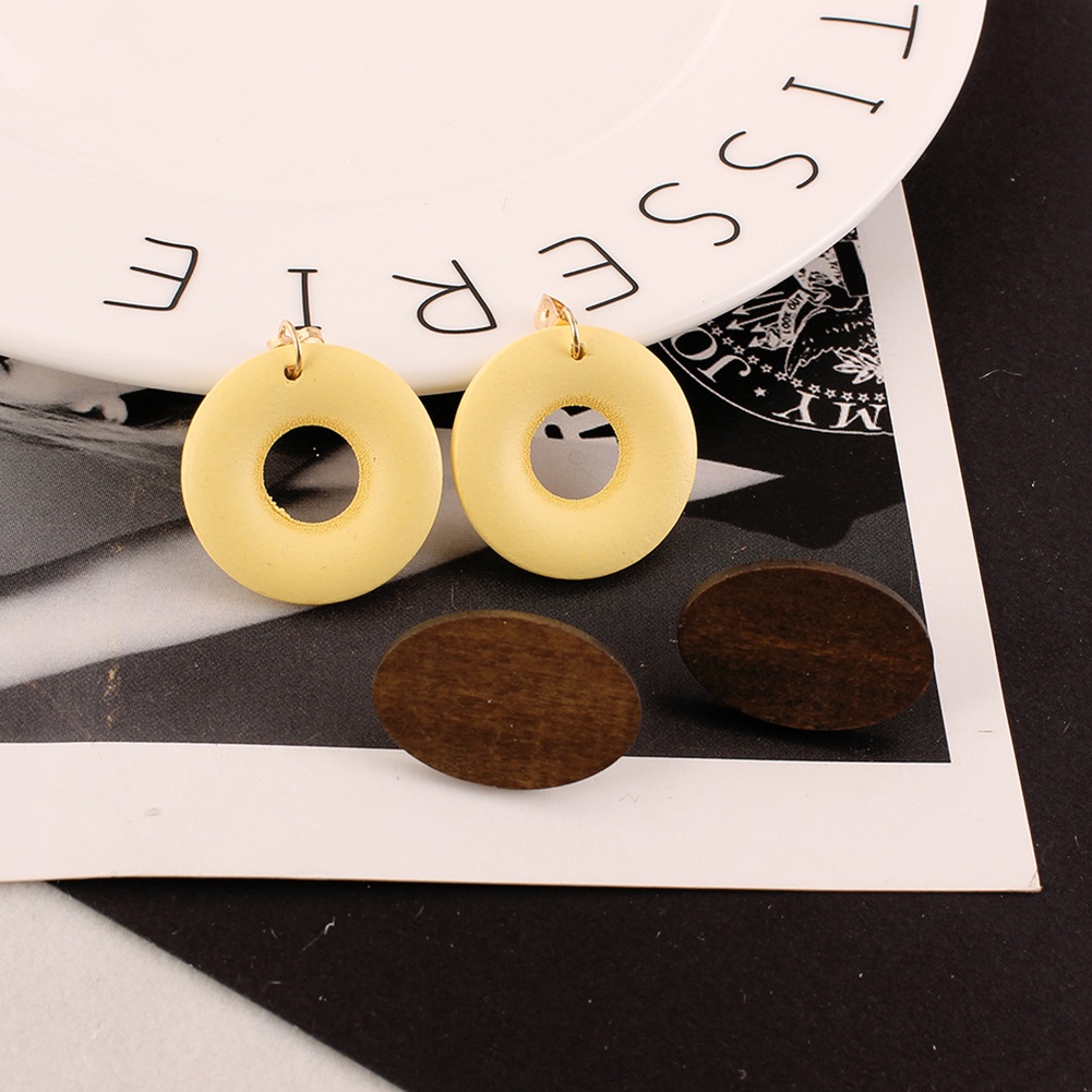 Hu Hu Hu Hu Hu Alat Bantu Pasang Kacamata♡ Anting Stud Bentuk Lingkaran Bahan Kayu Gaya Vintage Untuk Wanita
