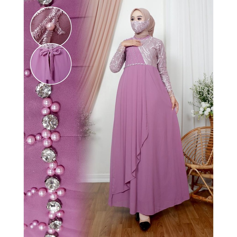 Kadai.baju / Gamis pesta modern / Gamis kondangan / Gamis brukat tille / Dress Mikaela Size M L XL XXL