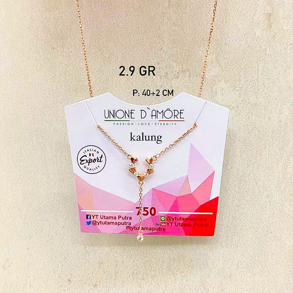 Kalung anak dan dewasa emas asli kadar 750 75 17k rosegold rantai tali tiger polo liontin galaxy drop love permata bling 2 dua gram gr g