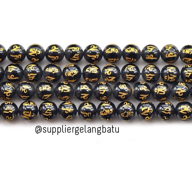 renceng batu tibet hitam lucky bead black gold 8mm kalung gelang suply