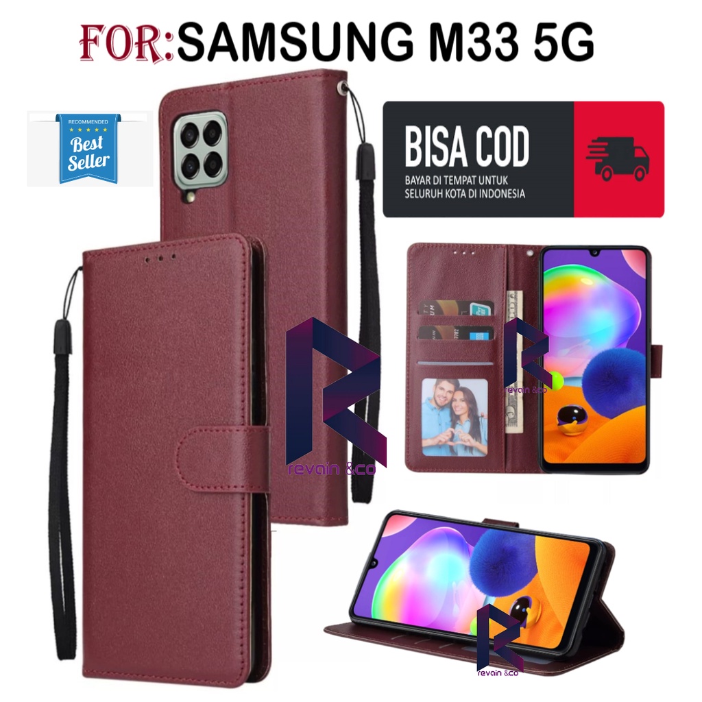 CASE SAMSUNG M33 5G FLIP WALLET LEATHER KULIT PREMIUM SARUNG BUKA TUTUP KESING HP FLIP CASE SAMSUNG M33 5G