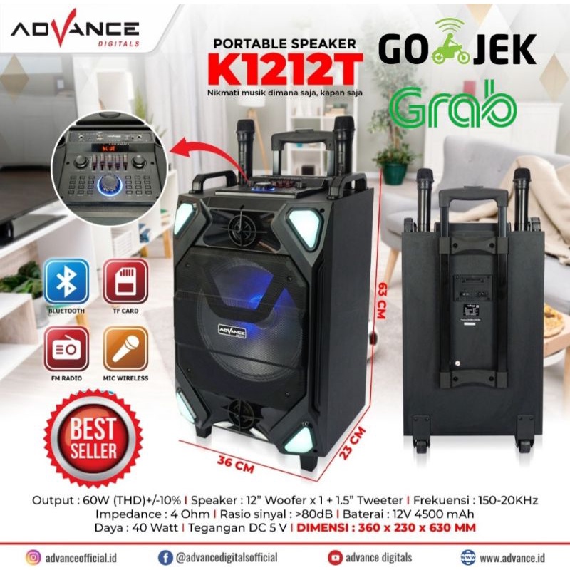 ADVANCE SPEAKER PORTABLE TROLEY K-1212T BLUETOOTH