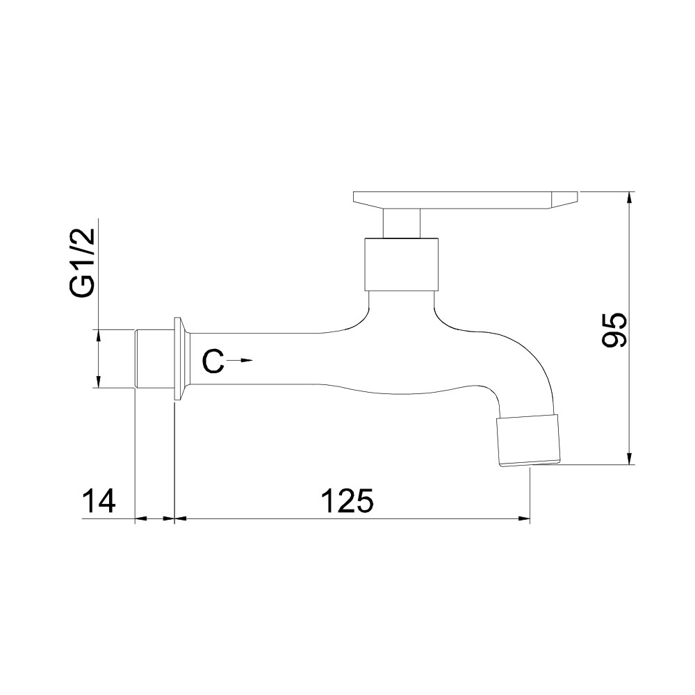 Kran Air Long Wall Tap Merk FRUD Type IR2505 ukuran 1/2 inch