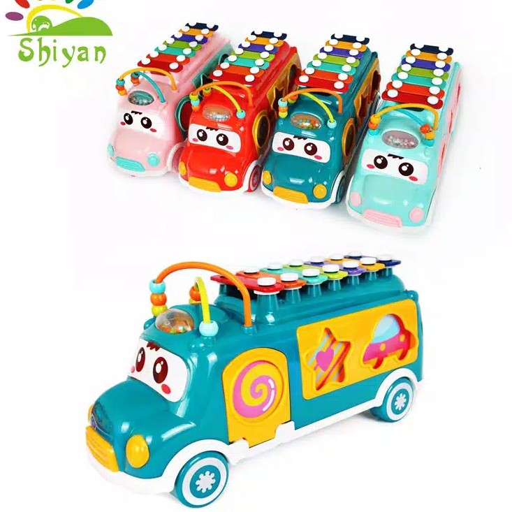 MAINAN ANAK MINI BUS PUZZLE 3 IN 1 MAINAN EDUKASI ANAK BALITA DAN 7 TANGGA NADA SHIYAN