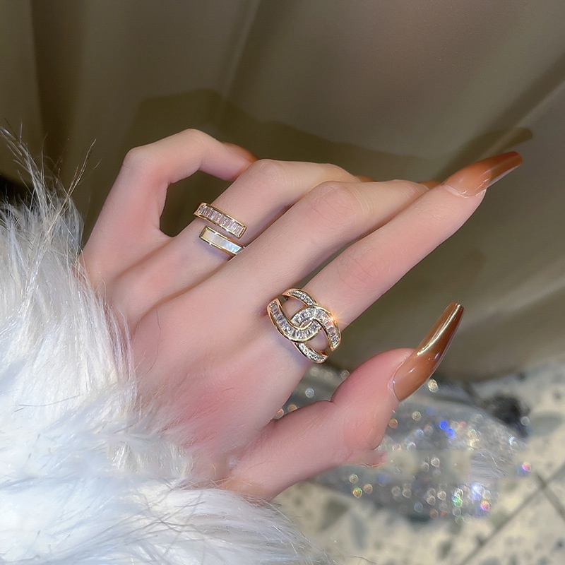 Cincin Rantai Berlian Imitasi Model Terbuka Gaya Korea