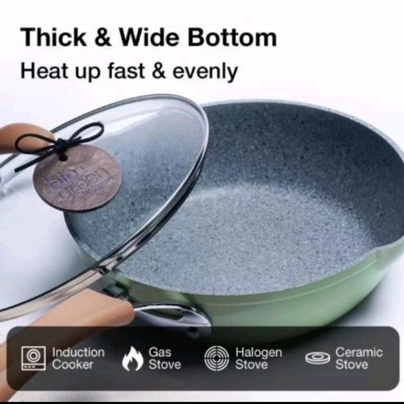Carote Bio Green Wajan Penggorengan Anti Lengket Deep Frypan 24 cm with Lid Granit Coating