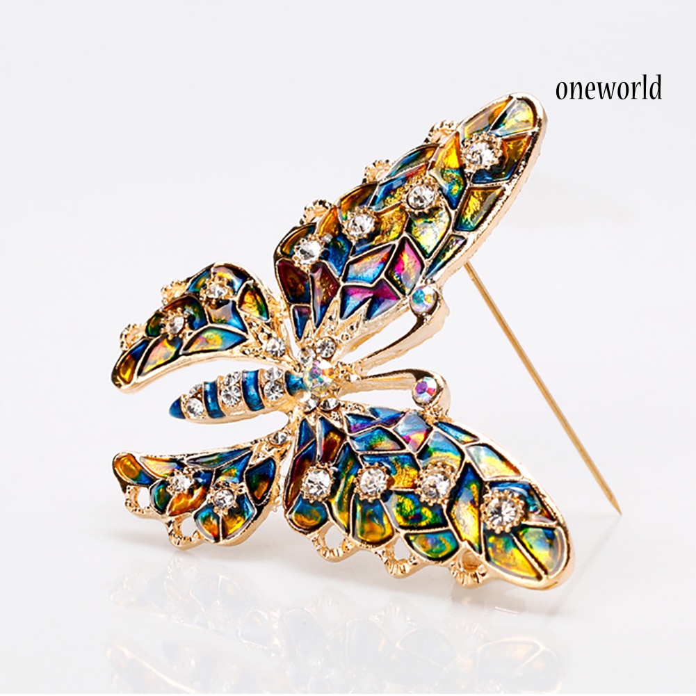 OW@ Butterfly Rhinestone Colorful Metal Lapel Brooch Pin Fashion Jewelry Women Gift