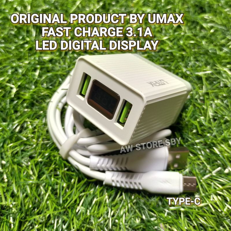 CHARGER USB TYPE C FAST CHARGE 3.1A DIGITAL LED ORIGINAL PRODUCT U-MAX O2