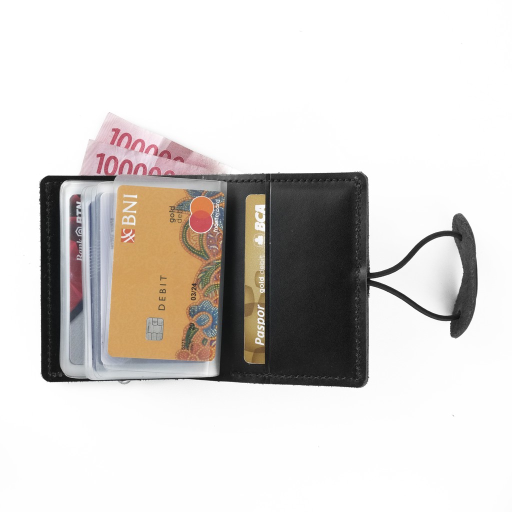 Dompet Kartu Kulit Asli Card Holder Pria Wanita Muat 26 Slot Kartu Warna Hitam