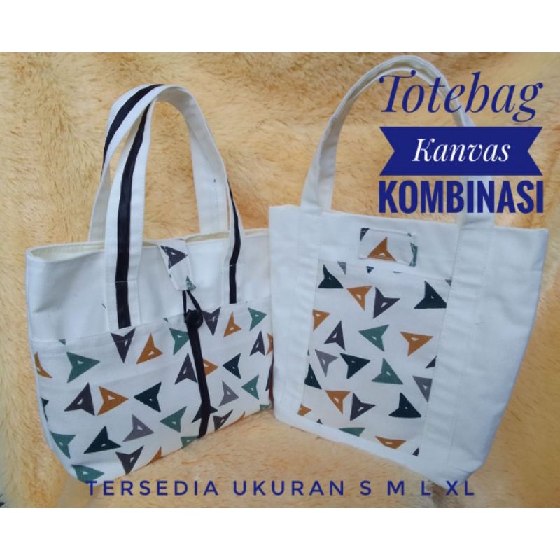 Totebag Kombinasi Kain Blacu Premium dan Kain Perca