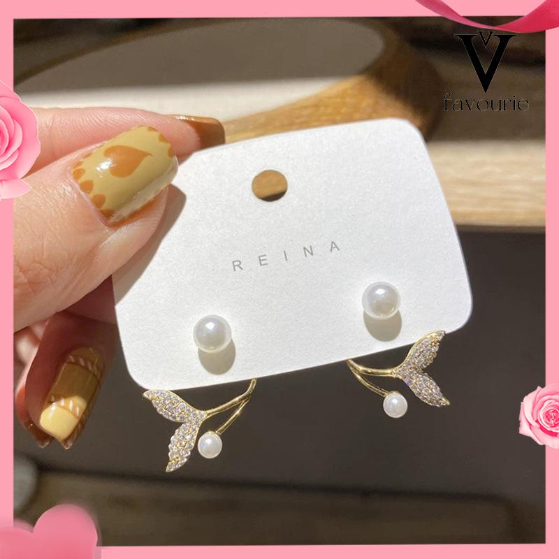 [COD]925 Perak Jarum Ikan Korea Ekor Mutiara 2021 Baru Trendi Elegan Fashion Stud Earrings-FA