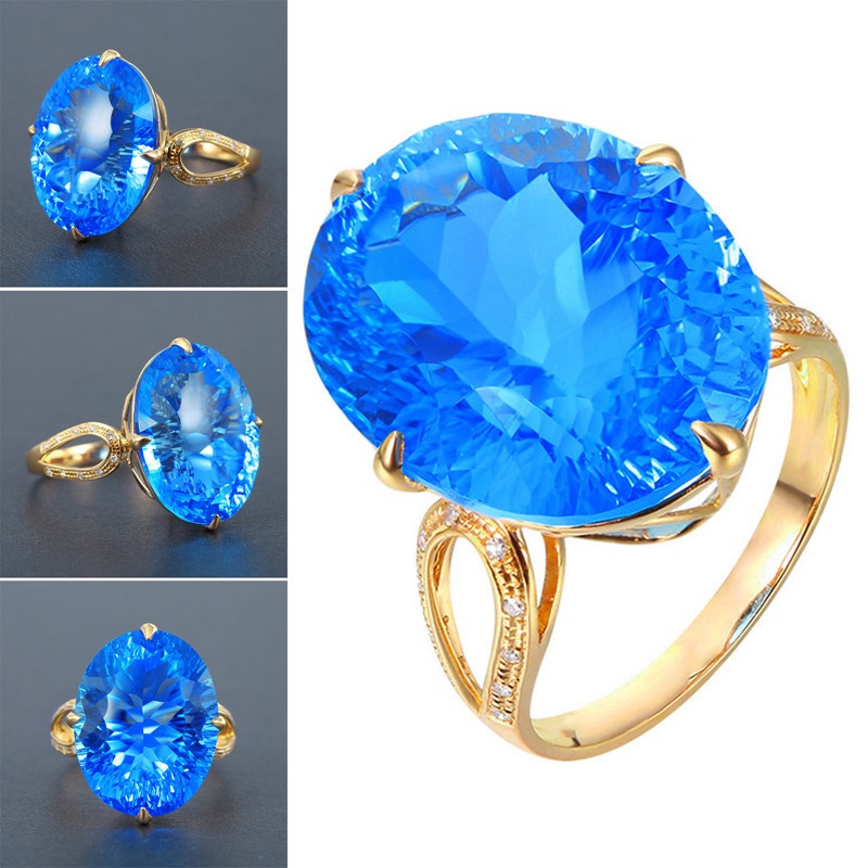 Fancyqube Cincin Bentuk Geometri Hias Cubic Zirconia Aaa Warna Biru Untuk Wanita